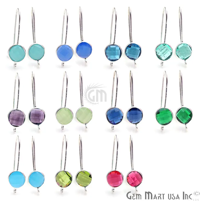 Earrings GemmartUSA Round Loop Connector Hook Earring Silver Plated 28x8mm