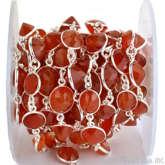 GemmartUSA Carnelian 10mm Round Silver Plated Continuous Connector Chain Rings GemmartUSA Carnelian 10mm Round Silver Plated Continuous Connector Chain Rings