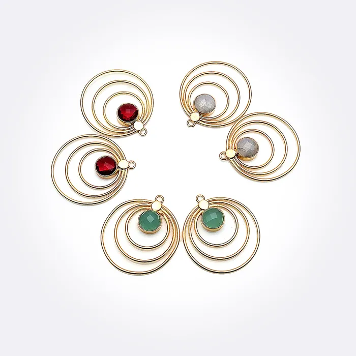 GemmartUSA DIY Gold Plated Concentric Circle Gemstone Connector 1PC PreStyled Sets