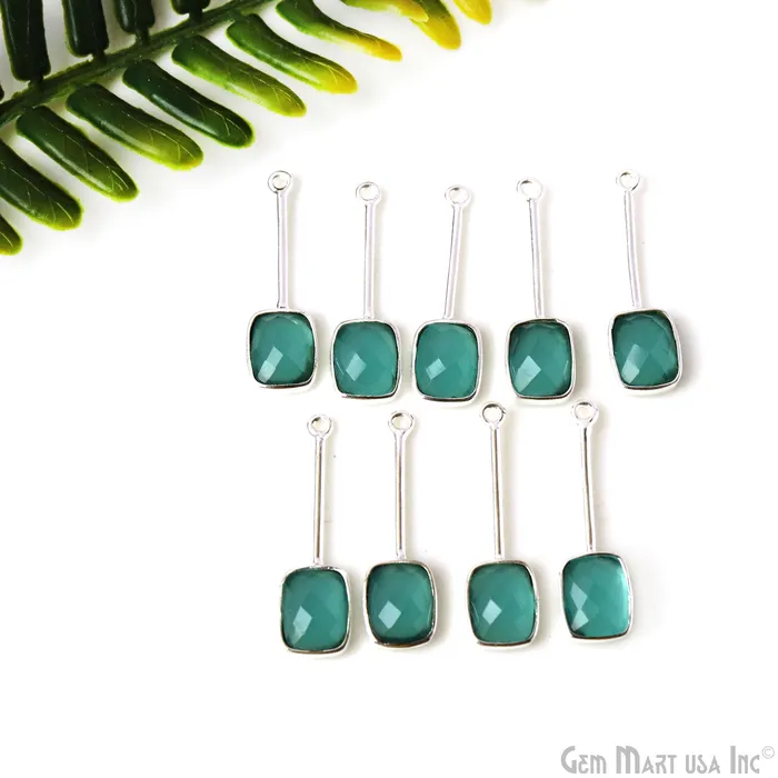 GemmartUSA Earrings DIY Gemstone 28x10mm Long Dangle Drop Silver Plated Chandelier Earrings Connector 1 Pair