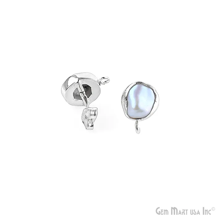 GemmartUSA Earrings DIY Pearl Organic 14x10mm Silver Electroplated Loop Connector Studs Earrings GemmartUSA Earrings DIY Pearl Organic 14x10mm Silver Electroplated Loop Connector Studs Earrings
