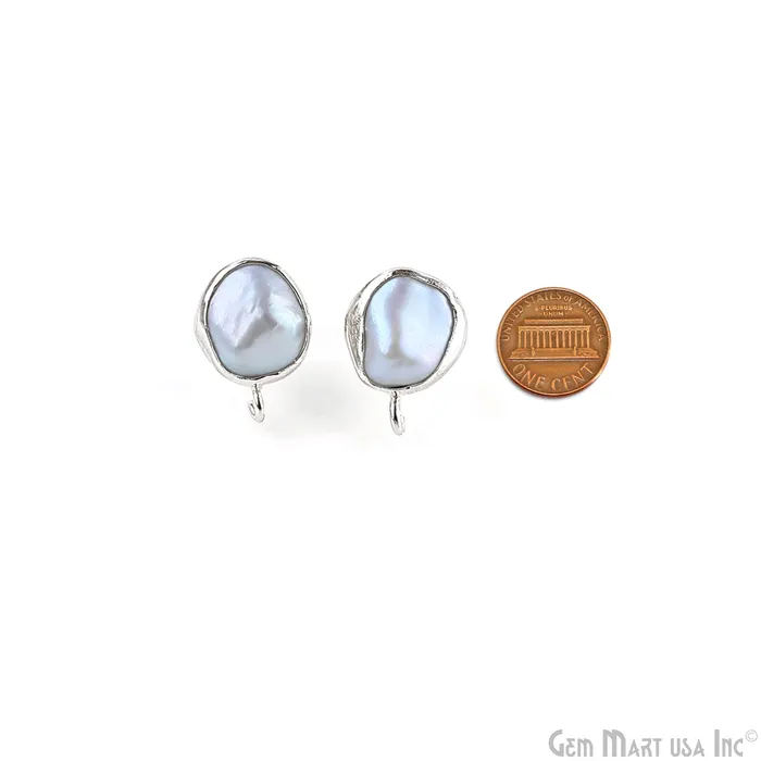 GemmartUSA Earrings DIY Pearl Organic 14x10mm Silver Electroplated Loop Connector Studs Earrings GemmartUSA Earrings DIY Pearl Organic 14x10mm Silver Electroplated Loop Connector Studs Earrings