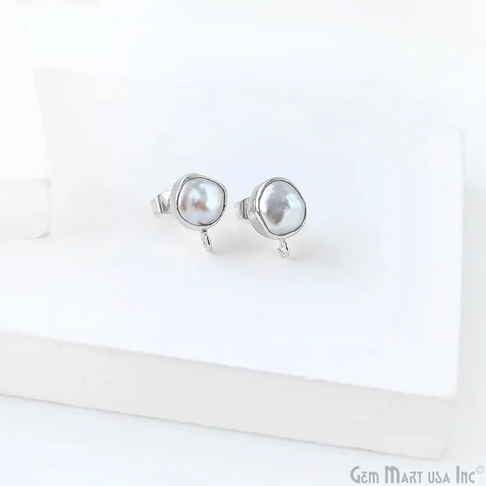 GemmartUSA Earrings DIY Pearl Organic 14x10mm Silver Electroplated Loop Connector Studs Earrings GemmartUSA Earrings DIY Pearl Organic 14x10mm Silver Electroplated Loop Connector Studs Earrings