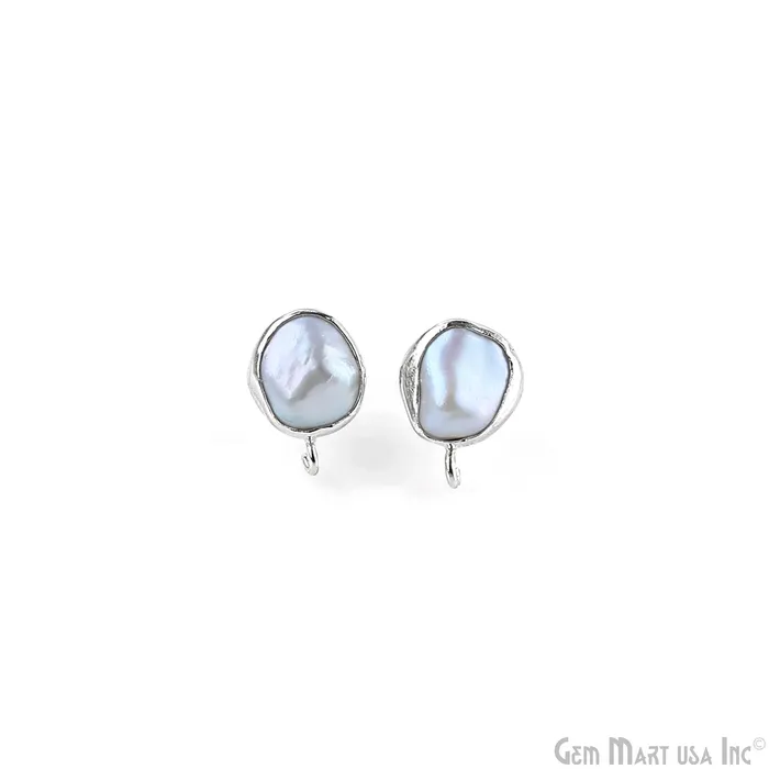 GemmartUSA Earrings DIY Pearl Organic 14x10mm Silver Electroplated Loop Connector Studs Earrings GemmartUSA Earrings DIY Pearl Organic 14x10mm Silver Electroplated Loop Connector Studs Earrings