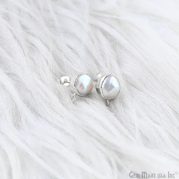 GemmartUSA Earrings DIY Pearl Organic 14x10mm Silver Electroplated Loop Connector Studs Earrings GemmartUSA Earrings DIY Pearl Organic 14x10mm Silver Electroplated Loop Connector Studs Earrings