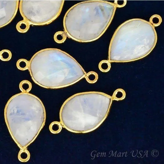 GemMartUSA Earrings Pear Double Bail 10x14mm Gold Bezel Gemstone Connector