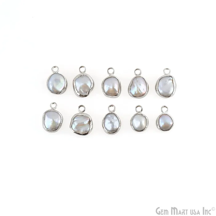 GemMartUSA Earrings Pearl 15x10mm Silver Plated Bezel Round Shape Single Bail Connector
