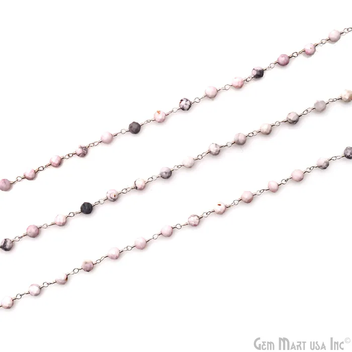 GemMartUSA Howlite 335mm Silver Plated Beaded Wire Wrapped Rosary Chain Necklaces