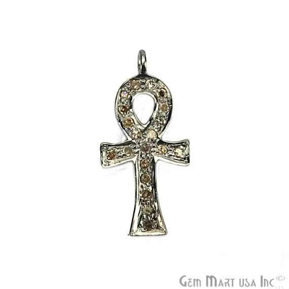 GemmartUSA Necklaces Ankh Shape Diamond Charms Pendant 20x10mm 925 Sterling Silver Pave Charms Pendant
