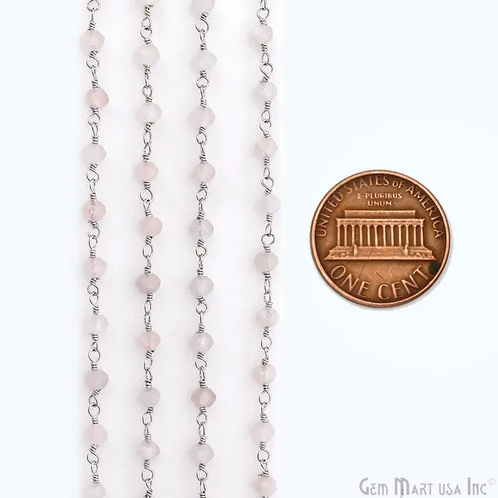 GemMartUSA Necklaces Rose Quartz 4mm Silver Plated Beaded Wire Wrapped Rosary Chain