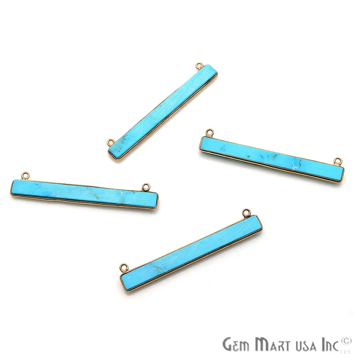 GemmartUSA Necklaces Turquoise 51X9mm Rectangle Shaped Gold Plated Pendant with Cat Bails Connector