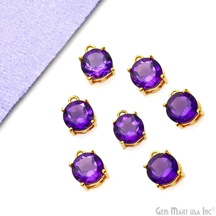 GemmartUSA PreStyled Sets Amethyst Prong Setting Round 7mm Gold Plated Gemstone Connector