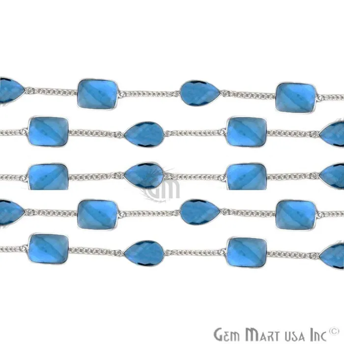 GemmartUSA Rings Blue Topaz 15mm Silver Plated Bezel Link Connector Chain GemmartUSA Rings Blue Topaz 15mm Silver Plated Bezel Link Connector Chain