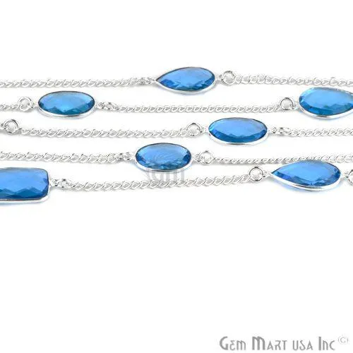 GemmartUSA Rings Blue Topaz 15mm Silver Plated Bezel Link Connector Chain GemmartUSA Rings Blue Topaz 15mm Silver Plated Bezel Link Connector Chain