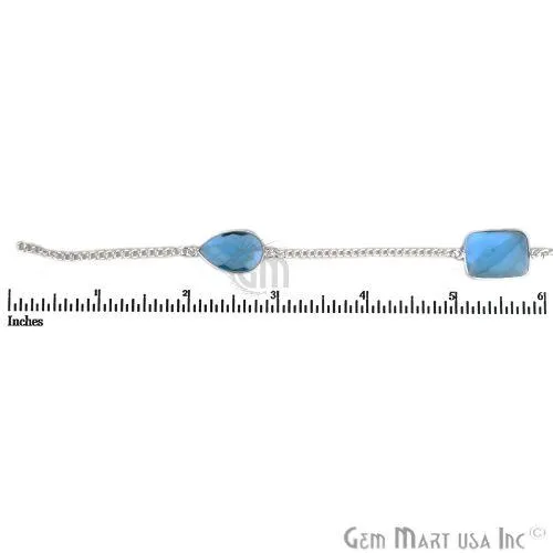 GemmartUSA Rings Blue Topaz 15mm Silver Plated Bezel Link Connector Chain GemmartUSA Rings Blue Topaz 15mm Silver Plated Bezel Link Connector Chain