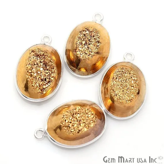 GemmartUSA Rings Clearance Golden Window Druzy 12x16mm Oval Silver Bezel Double Bail Cave Druzy Connector GemmartUSA Rings Clearance Golden Window Druzy 12x16mm Oval Silver Bezel Double Bail Cave Druzy Connector