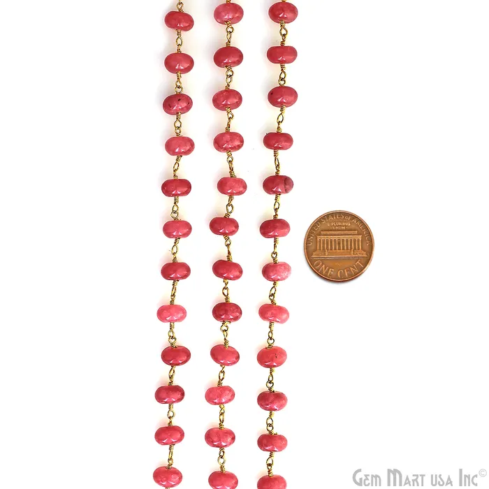 GemMartUSA Ruby Jade Cabochon 89mm Gold Wire Wrapped Rosary Chain PreStyled Sets GemMartUSA Ruby Jade Cabochon 89mm Gold Wire Wrapped Rosary Chain PreStyled Sets