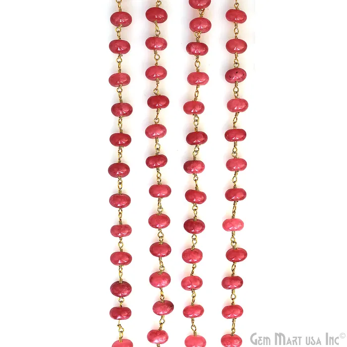 GemMartUSA Ruby Jade Cabochon 89mm Gold Wire Wrapped Rosary Chain PreStyled Sets GemMartUSA Ruby Jade Cabochon 89mm Gold Wire Wrapped Rosary Chain PreStyled Sets