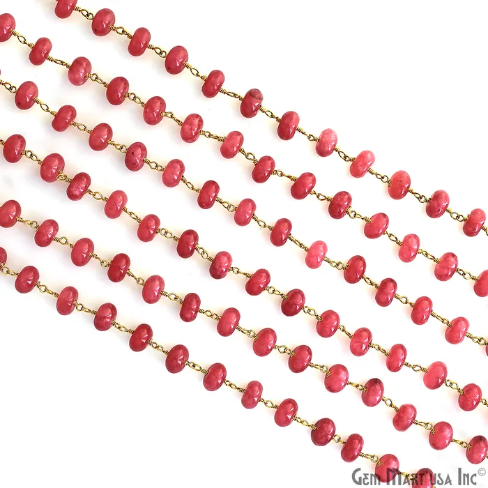 GemMartUSA Ruby Jade Cabochon 89mm Gold Wire Wrapped Rosary Chain PreStyled Sets GemMartUSA Ruby Jade Cabochon 89mm Gold Wire Wrapped Rosary Chain PreStyled Sets