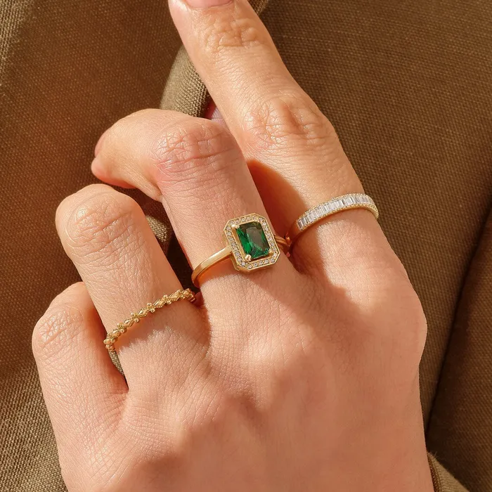 Grace Rings Square Emerald Ring 925 SILVER