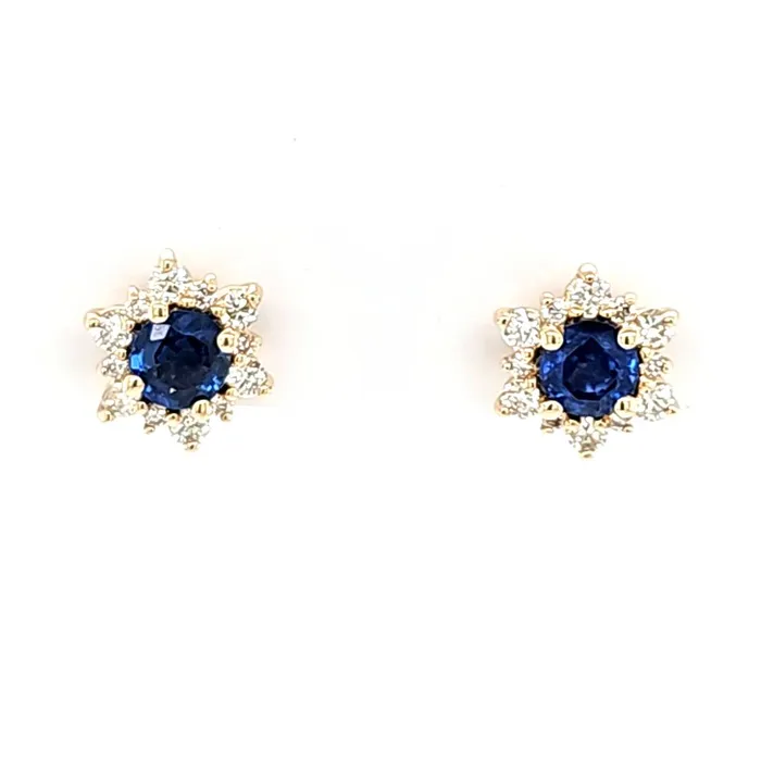 Grandeur Creations CLEARANCE 14k Yellow Gold Sapphire Diamond Stud Earrings I6975 Earrings