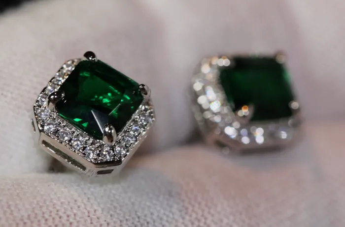 Green Diamond Earrings Emerald Green Ear Studs My Store Earrings