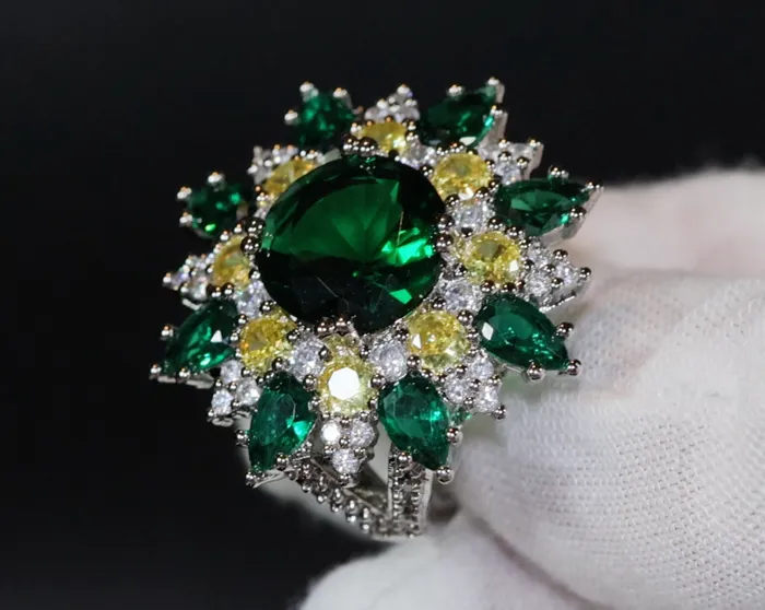 Green Diamond Ring Green Diamond Statement Ring Diamond Flower Ring Lab Diamonds London Rings