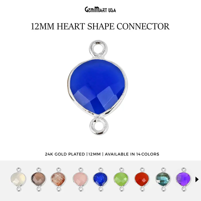 Heart 12mm Double Bail Silver Bezel Gemstone Connector GemMartUSA Rings