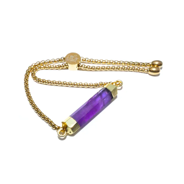 Minimalist Amethyst Bar Wand Horizontal Gold Adjustable Bracelet Lily Rose Jewelry Bracelets