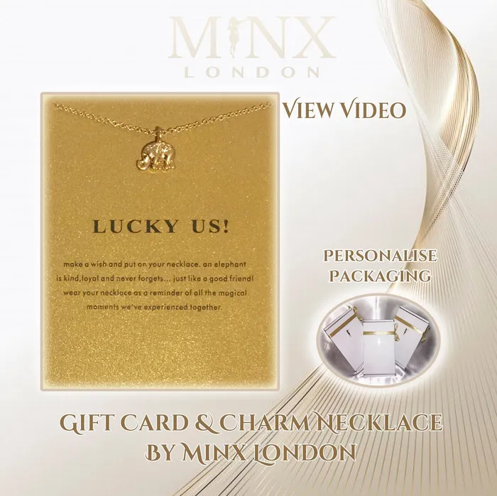 Minx London Gold Elephant Necklace Pendant with Gift Card by Minx London animal pendant charms lucky gift card personalised Necklaces