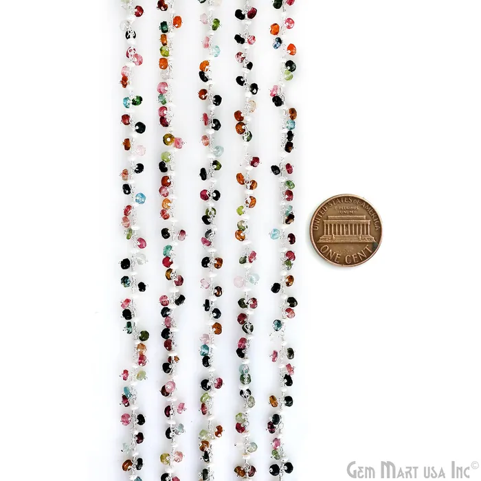 Multi Tourmaline Pearl Beads Silver Plated Cluster Dangle Chain GemMartUSA Rings