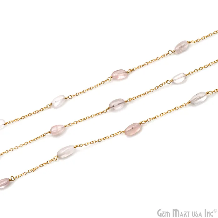 Necklaces GemMartUSA Rose Quartz Tumble Beads 10x6mm Gold Wire Wrapped Rosary Chain Necklaces GemMartUSA Rose Quartz Tumble Beads 10x6mm Gold Wire Wrapped Rosary Chain