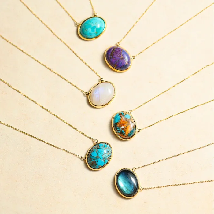 Necklaces YoTreasure Oyster Spinning Turquoise 14K Gold Over 925 Silver Chain Pendant Necklace Jewelry