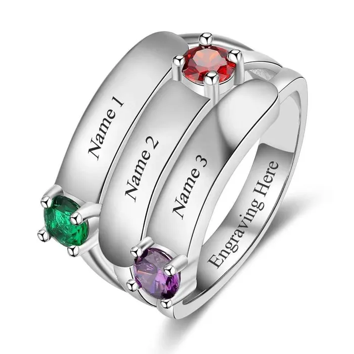 Personalized Gift for Mommy Engrave 3 Names 3 Childrens Birthstone Promise Rings 925 Sterling Silver Jewelry Personalized Jewel Rings Personalized Gift for Mommy Engrave 3 Names 3 Childrens Birthstone Promise Rings 925 Sterling Silver Jewelry Personalized Jewel Rings