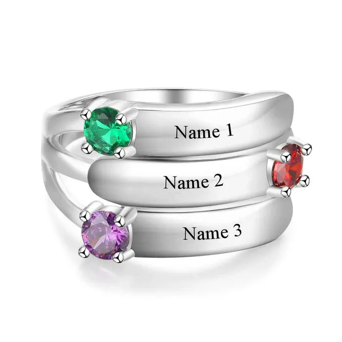Personalized Gift for Mommy Engrave 3 Names 3 Childrens Birthstone Promise Rings 925 Sterling Silver Jewelry Personalized Jewel Rings