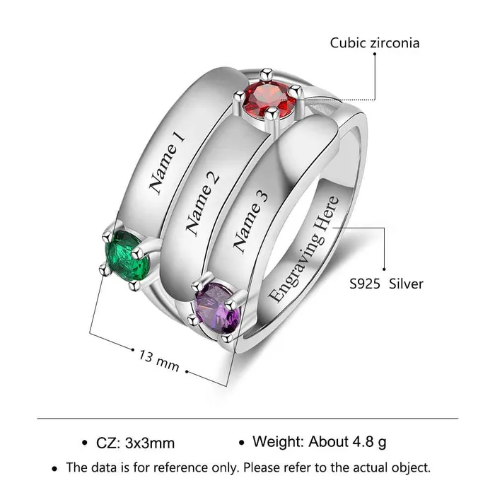 Personalized Gift for Mommy Engrave 3 Names 3 Childrens Birthstone Promise Rings 925 Sterling Silver Jewelry Personalized Jewel Rings