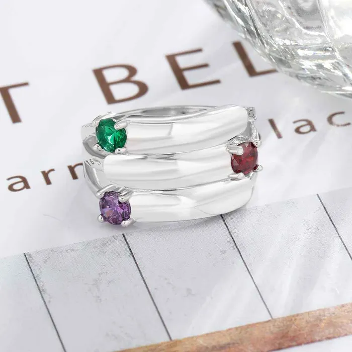 Personalized Gift for Mommy Engrave 3 Names 3 Childrens Birthstone Promise Rings 925 Sterling Silver Jewelry Personalized Jewel Rings