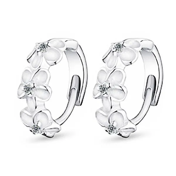 Personalized Jewel Earrings Elegant Flower Cubic Zirconia Hoop Earring Rhodium Plated Vivid Ear Stud for Women Ideal Gift for Her