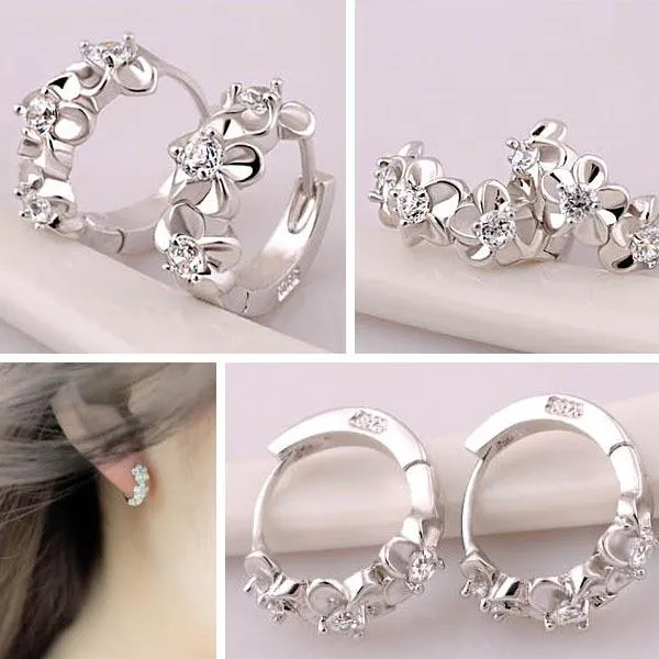Personalized Jewel Earrings Elegant Flower Cubic Zirconia Hoop Earring Rhodium Plated Vivid Ear Stud for Women Ideal Gift for Her
