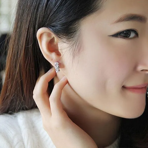 Personalized Jewel Earrings Elegant Flower Cubic Zirconia Hoop Earring Rhodium Plated Vivid Ear Stud for Women Ideal Gift for Her