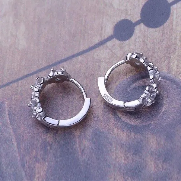 Personalized Jewel Earrings Elegant Flower Cubic Zirconia Hoop Earring Rhodium Plated Vivid Ear Stud for Women Ideal Gift for Her