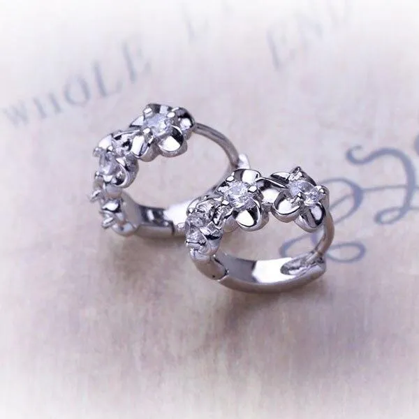 Personalized Jewel Earrings Elegant Flower Cubic Zirconia Hoop Earring Rhodium Plated Vivid Ear Stud for Women Ideal Gift for Her