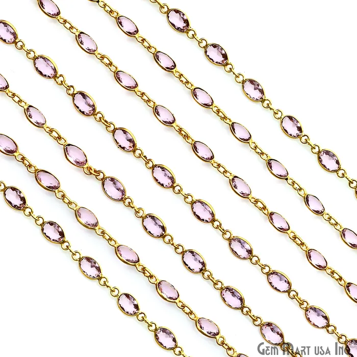 Pink Zircon Oval 7x5mm Bezel Link Silver Plated Continuous Connector Chain GemMartUSA Necklaces