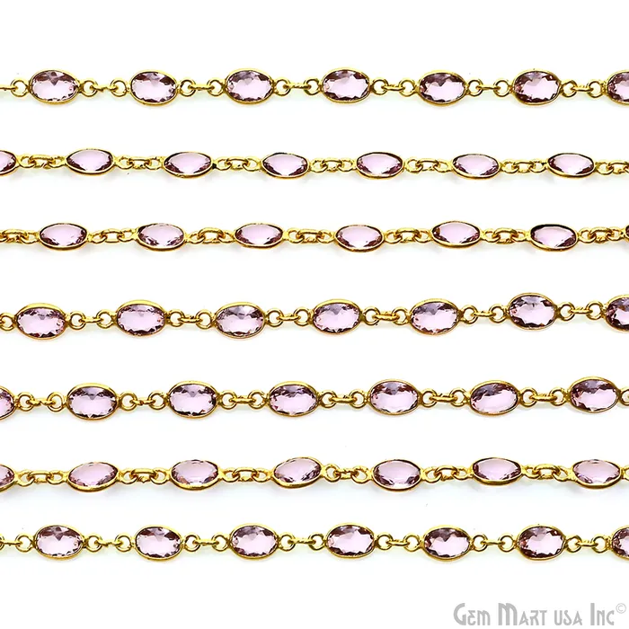 Pink Zircon Oval 7x5mm Bezel Link Silver Plated Continuous Connector Chain GemMartUSA Necklaces