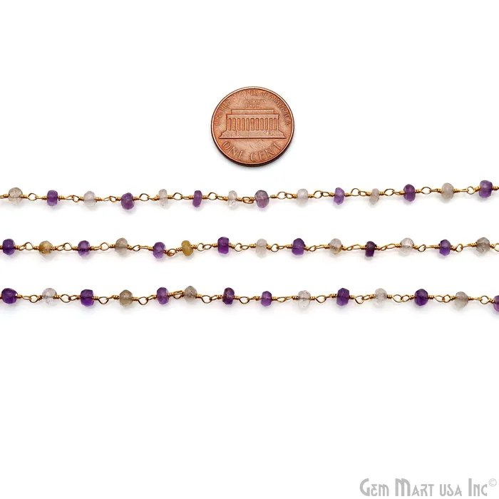 PreStyled Sets Amethyst Golden Rutile Beads 335mm Gold Plated Wire Wrapped Rosary Chain GemMartUSA