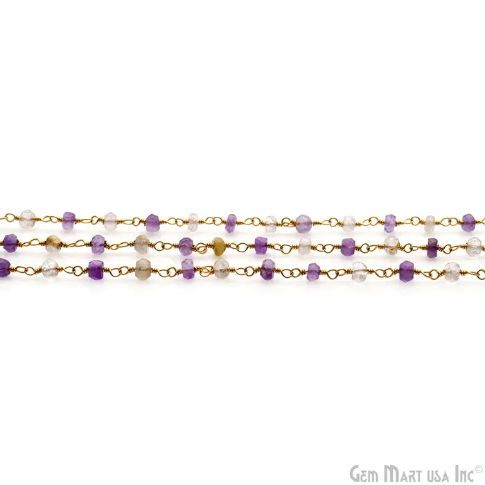 PreStyled Sets Amethyst Golden Rutile Beads 335mm Gold Plated Wire Wrapped Rosary Chain GemMartUSA