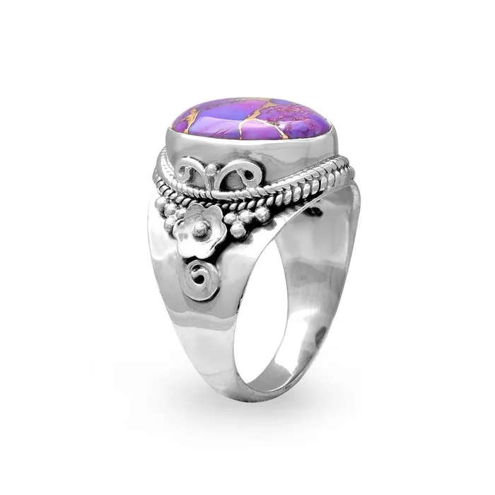 Purple Copper Turquoise Solid 925 Sterling Silver Ring Jewelry YoTreasure Rings