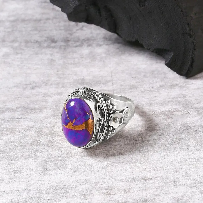 Purple Copper Turquoise Solid 925 Sterling Silver Ring Jewelry YoTreasure Rings