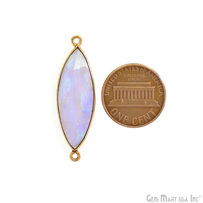 Rainbow Moonstone Marquise 38x11mm Gold Plated Double Bail Gemstone Connector GemMartUSA PreStyled Sets