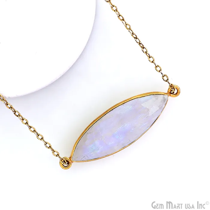 Rainbow Moonstone Marquise 38x11mm Gold Plated Double Bail Gemstone Connector GemMartUSA PreStyled Sets
